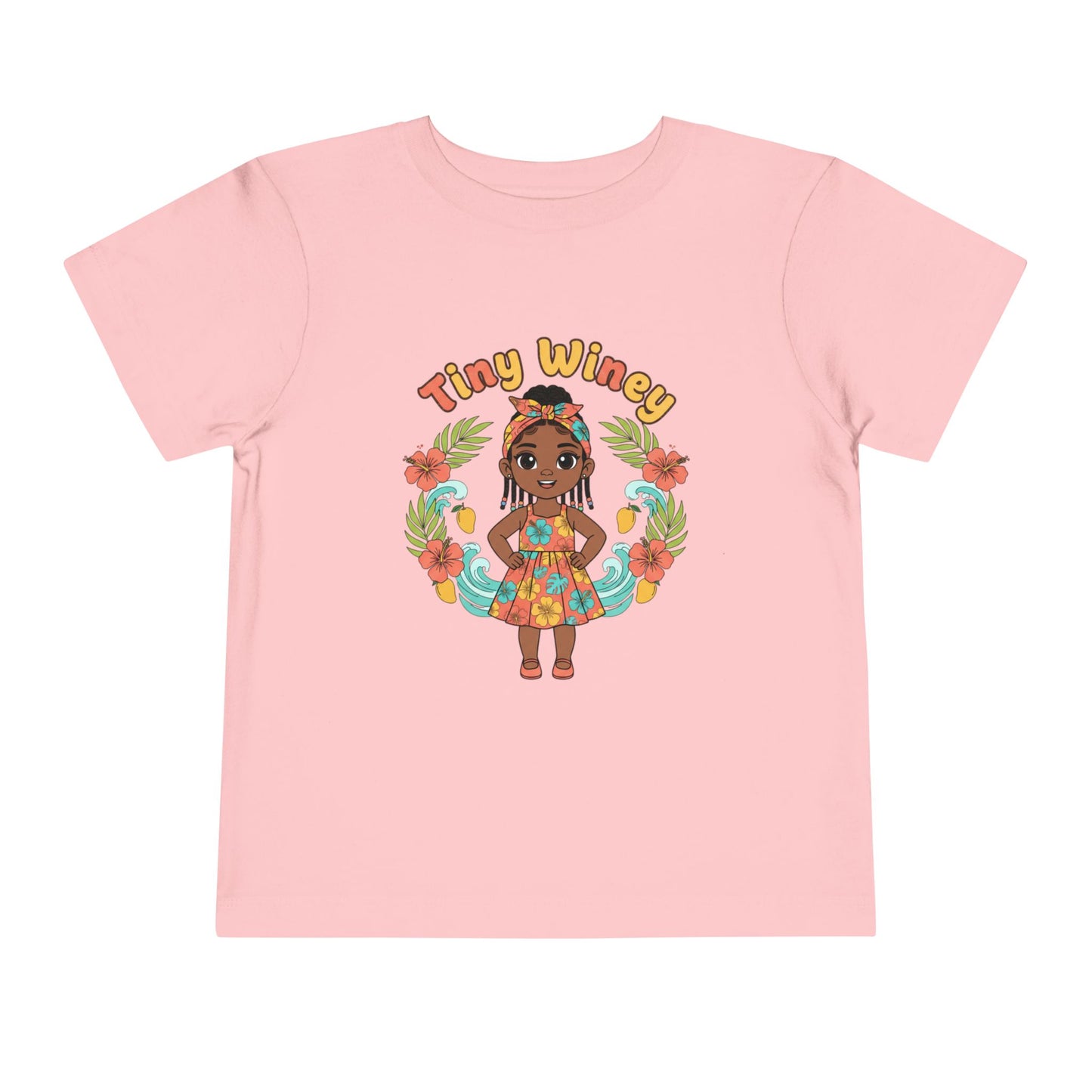 Pink t-shirt with a cartoon character and 'Tiny Winey' text on a white background