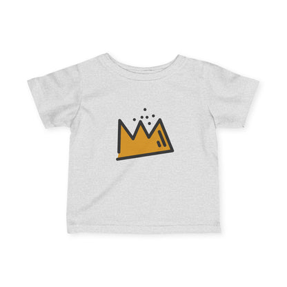 Gray t-shirt with a yellow Basquiat crown graphic on a white background