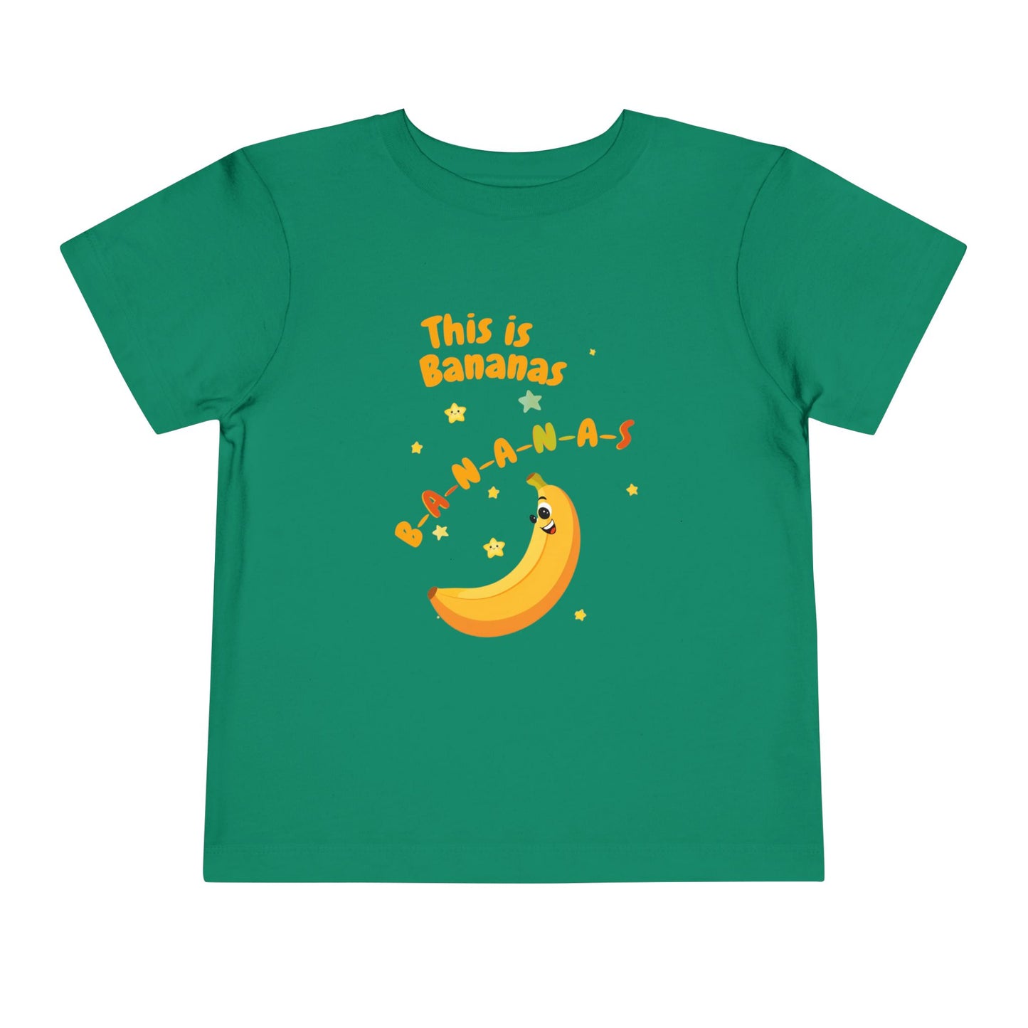 Green t-shirt with a banana graphic and text on a white background
