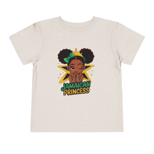 Beige t-shirt with 'Jamaican Princess' graphic on a white background