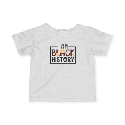 Gray t-shirt with 'I AM BLACK HISTORY' text on a white background
