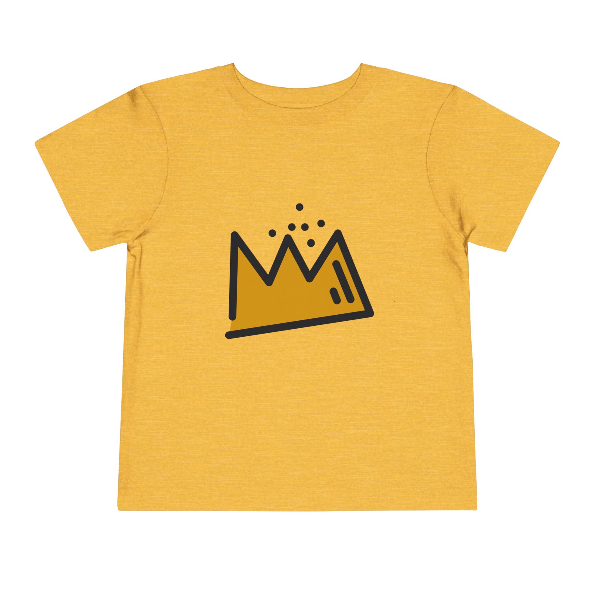 Yellow t-shirt with a black crown graphic on a white background