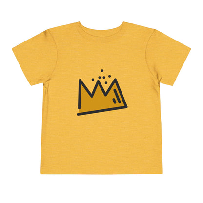 Yellow t-shirt with a black crown graphic on a white background