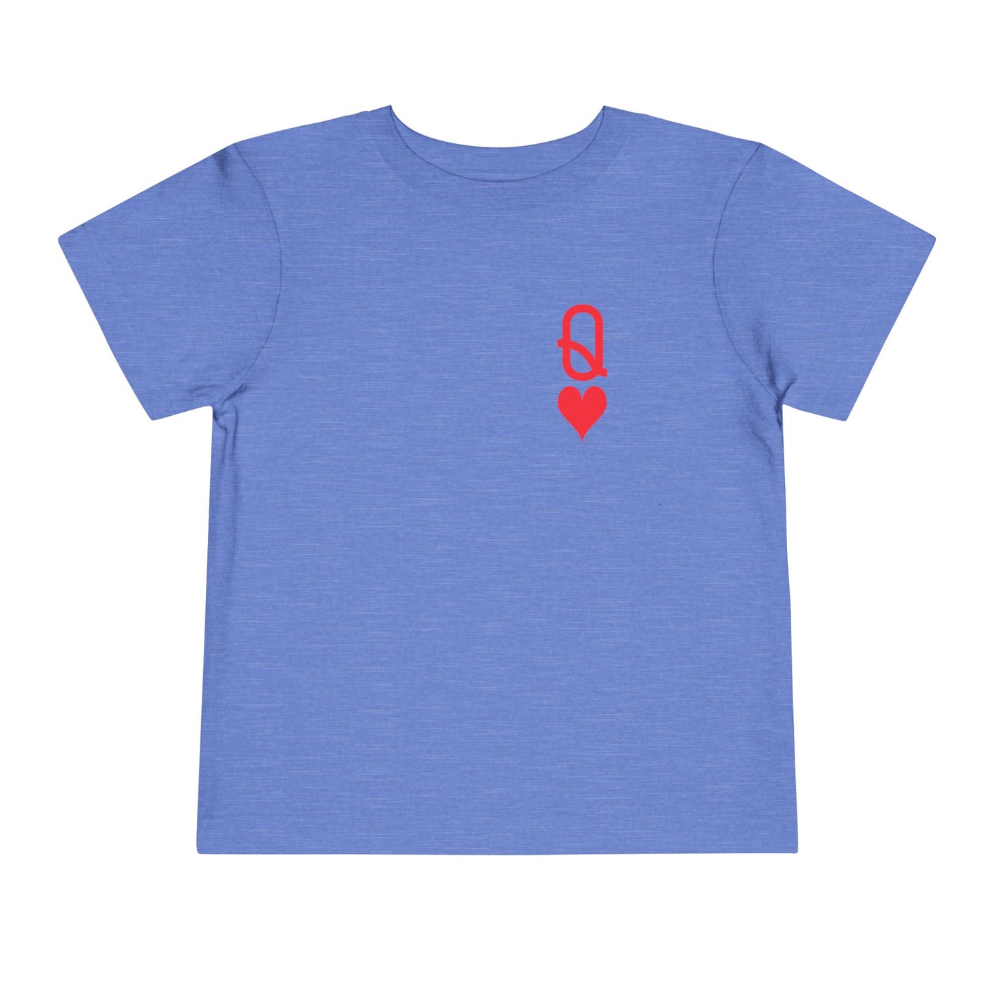 Blue t-shirt with a red heart and key symbol on a white background