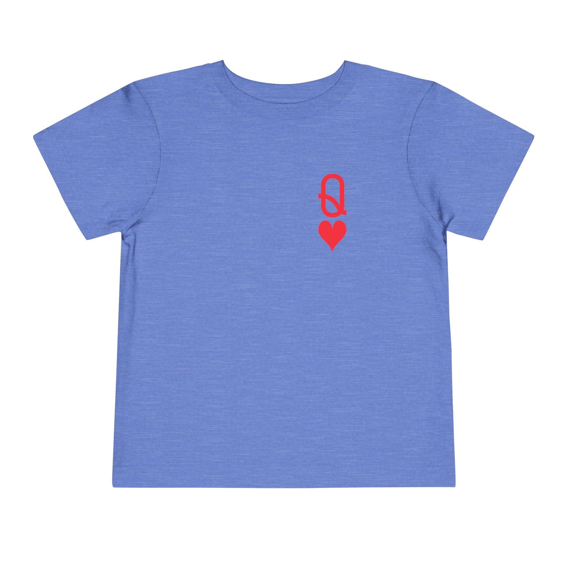 Blue t-shirt with a red heart and key symbol on a white background
