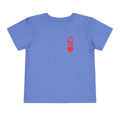 Blue t-shirt with a red heart and key symbol on a white background