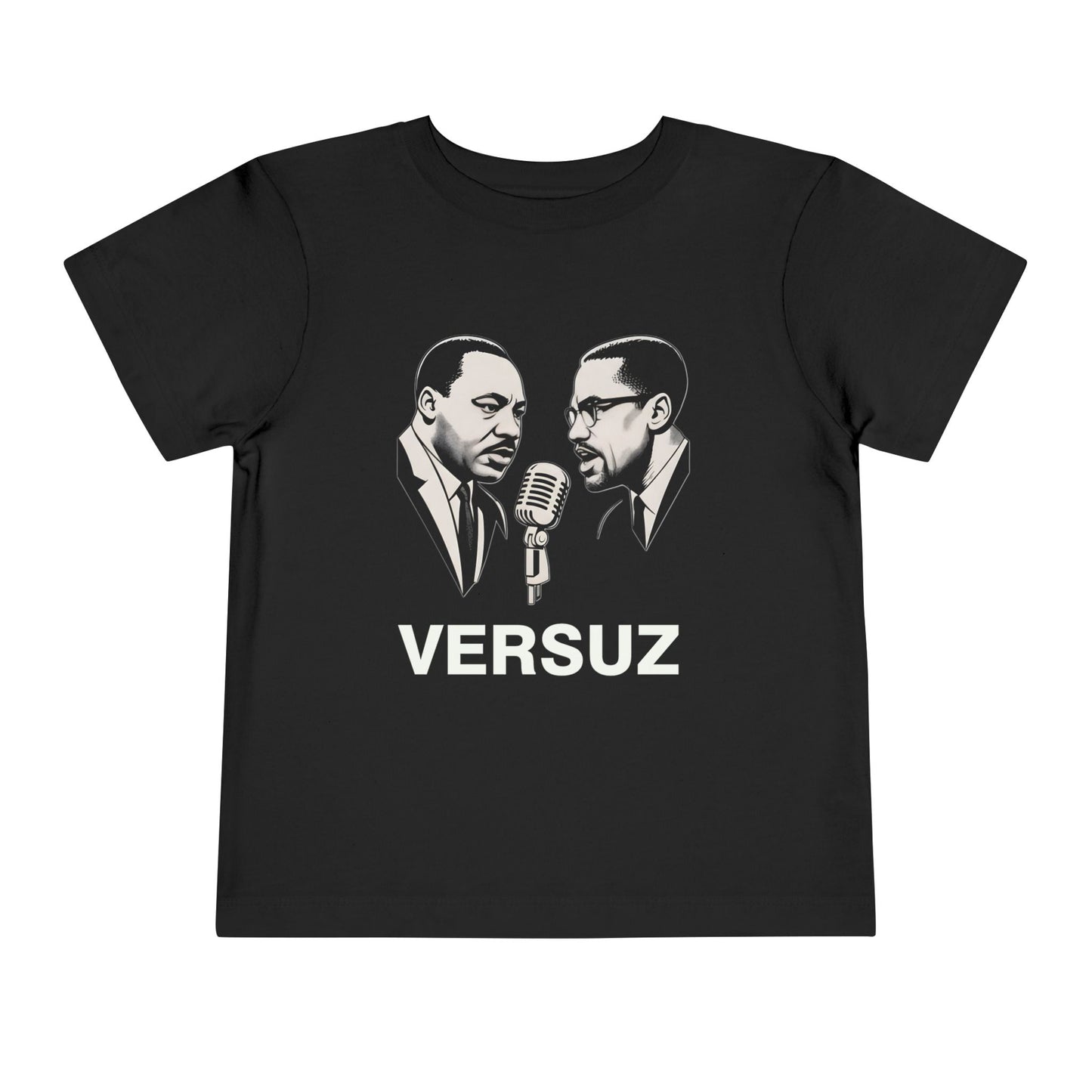 Black t-shirt with graphic of two men and a microphone, featuring the word 'VERSUZ'.