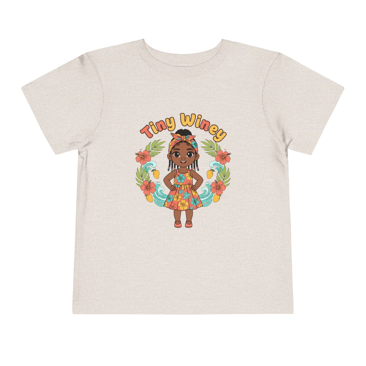 Beige t-shirt with a cartoon character and 'Tiny Winey' text on a white background