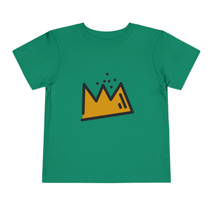 Green t-shirt with a yellow crown graphic on a white background