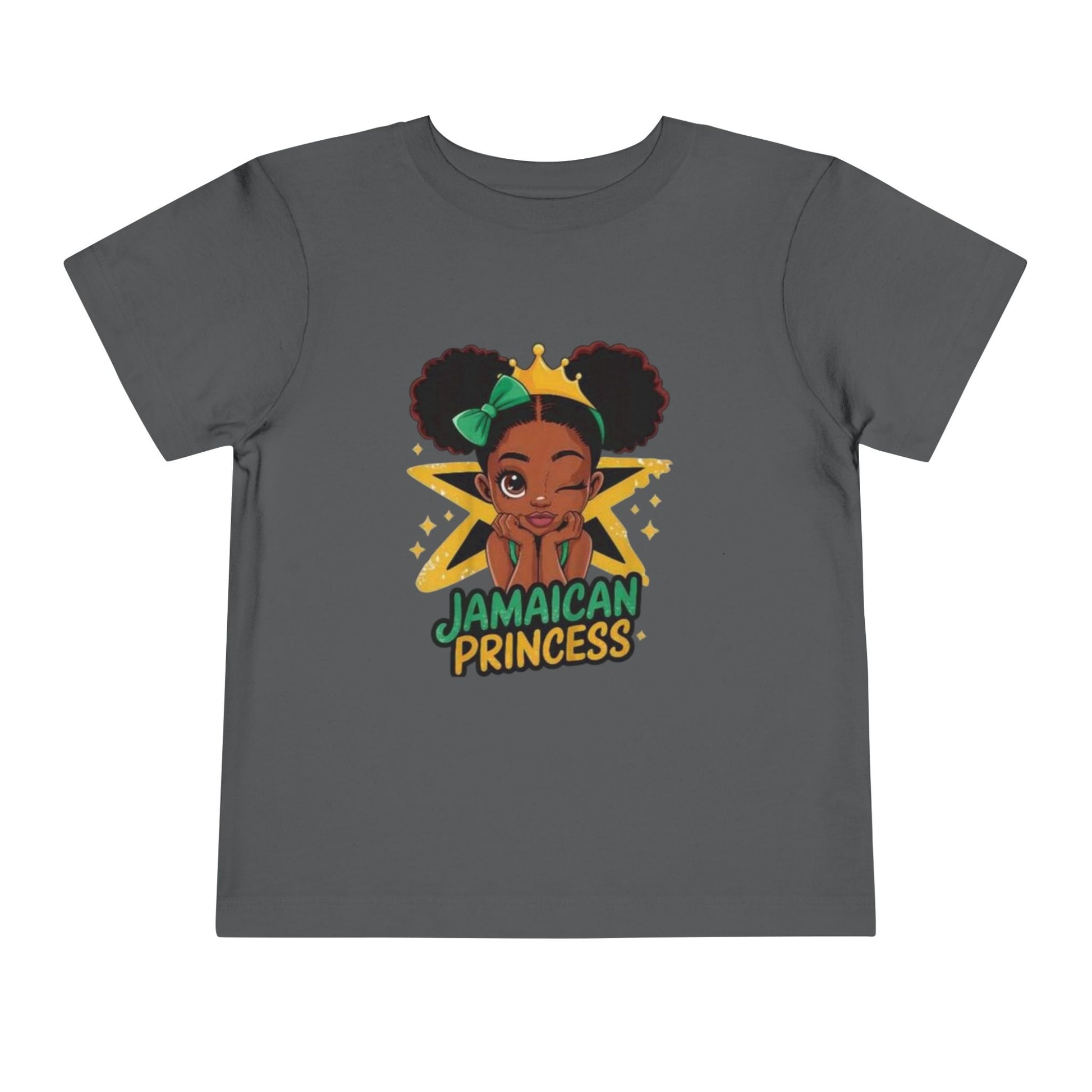 Gray t-shirt with 'Jamaican Princess' graphic design on a white background