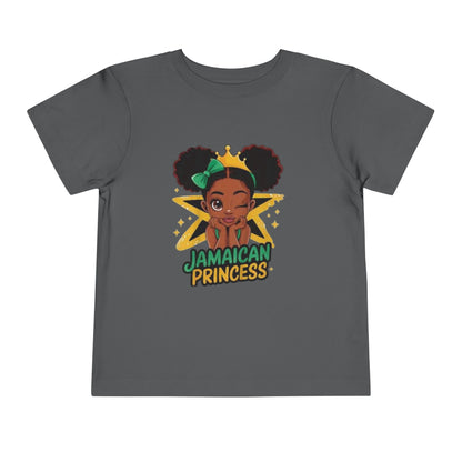 Gray t-shirt with 'Jamaican Princess' graphic design on a white background