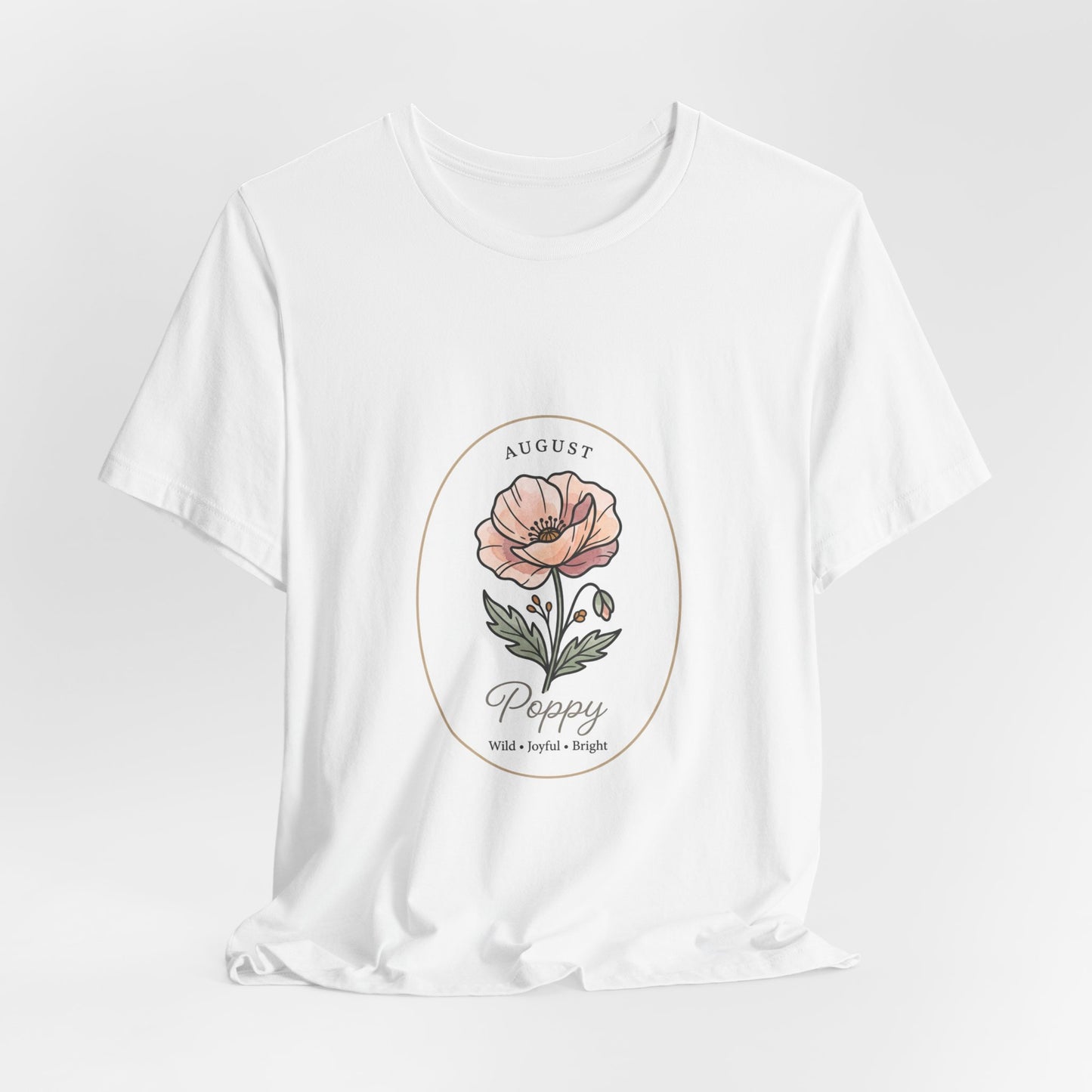 August Poppy Birth Month Flower Tee | Botanical Watercolor, Personalized