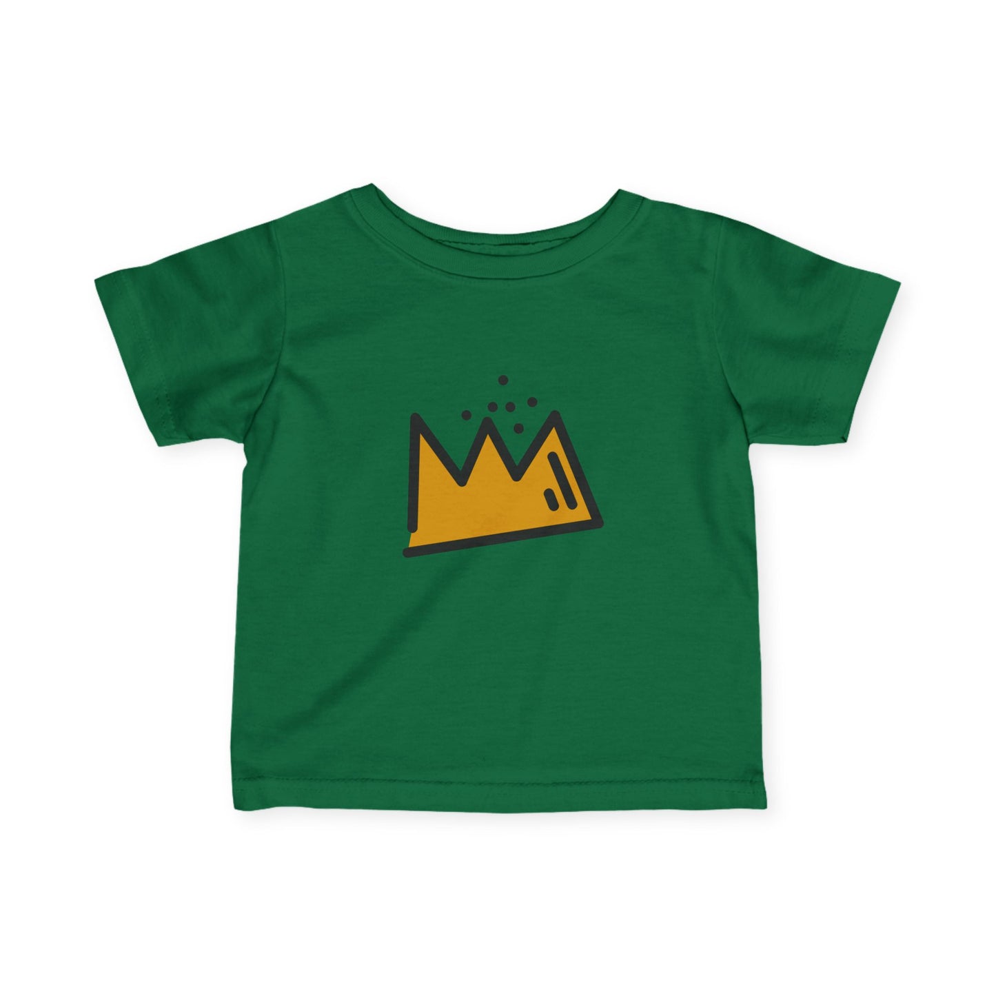 Green t-shirt with a yellow and black Basquiat graphic on a white background