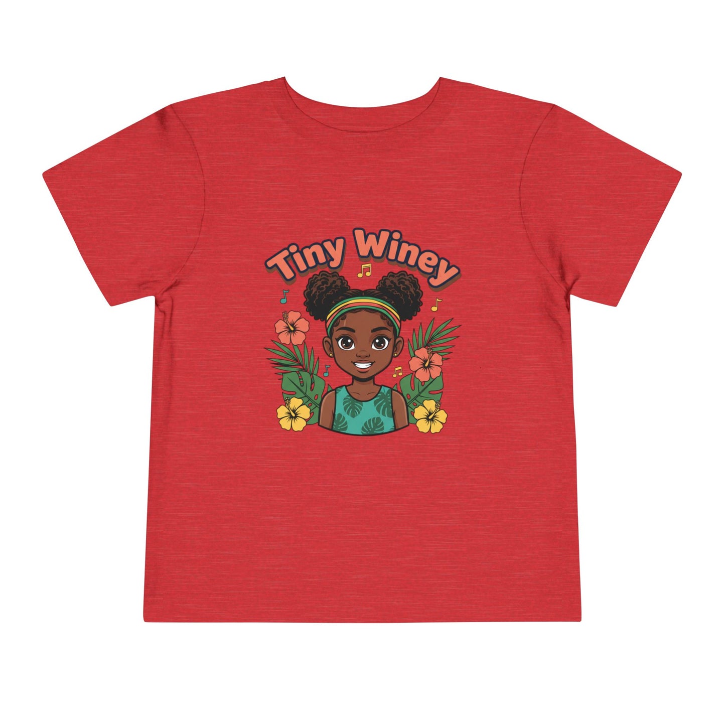 Red t-shirt with a graphic of a girl and 'Tiny Winey' text on a white background