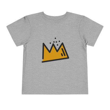 Gray t-shirt with a yellow crown graphic on a white background