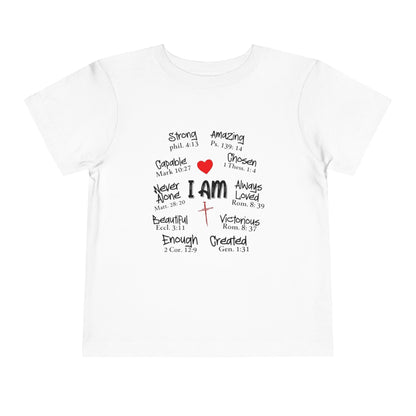 White t-shirt with motivational phrases and a red heart on a white background